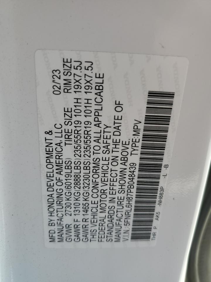 2023 HONDA ODYSSEY TOURING VIN:5FNRL6H87PB048439