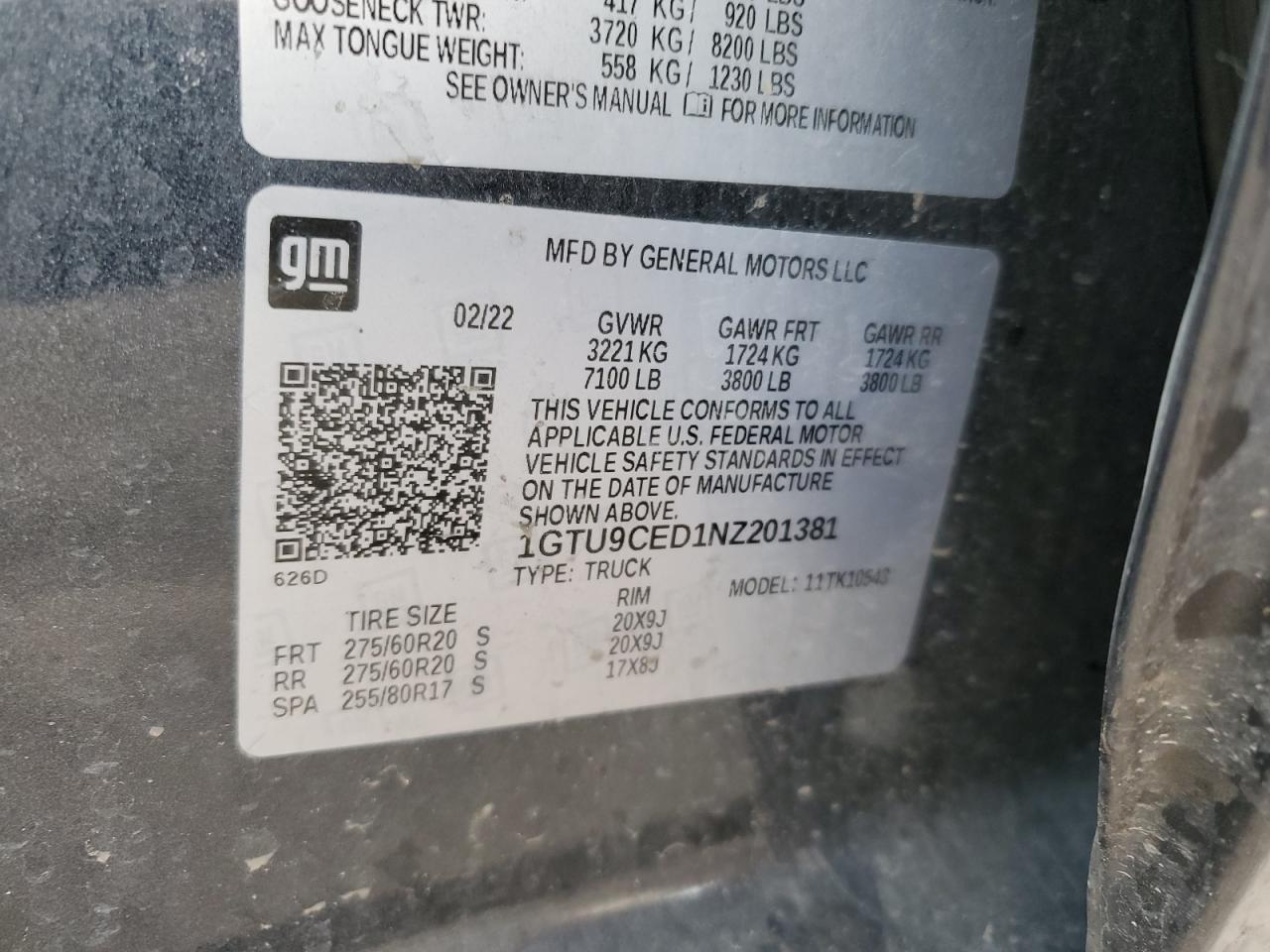 2022 GMC SIERRA LIMITED K1500 ELEVATION VIN:JT2MA67L9F0153298