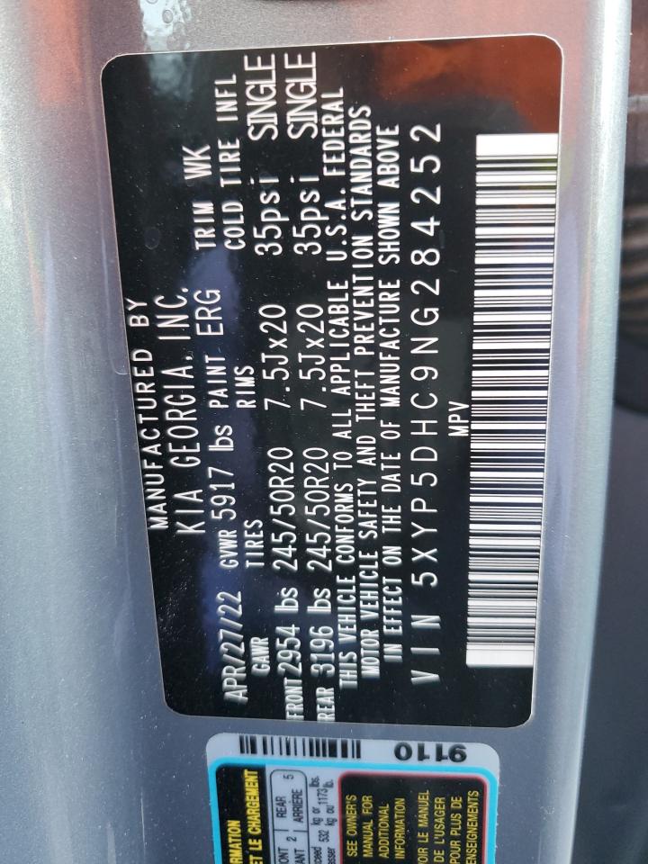 2022 KIA TELLURIDE SX VIN:5XYP5DHC9NG284252