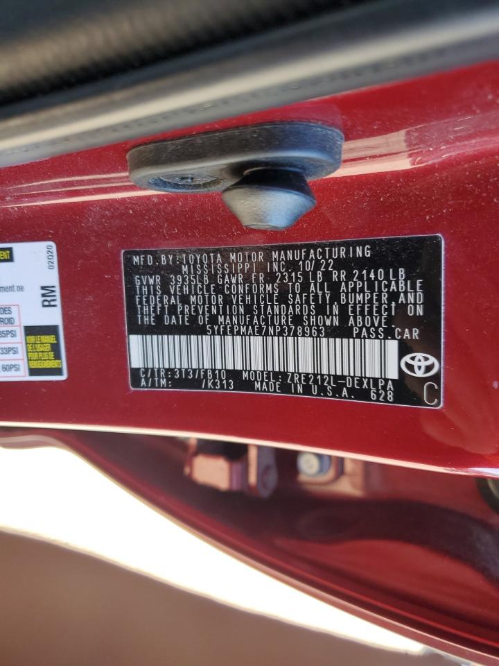 2022 TOYOTA COROLLA LE VIN:5YFEPMAE7NP378963