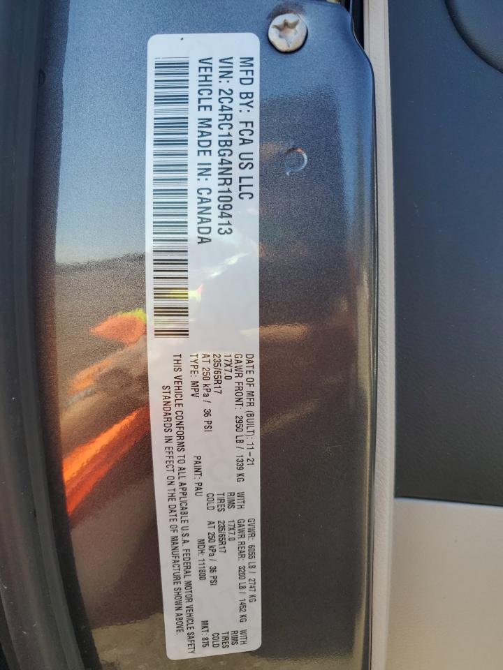 2022 CHRYSLER PACIFICA TOURING L VIN:2C4RC1BG4NR109413