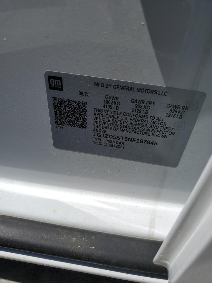 2022 CHEVROLET MALIBU LT VIN:1G1ZD5ST5NF167645