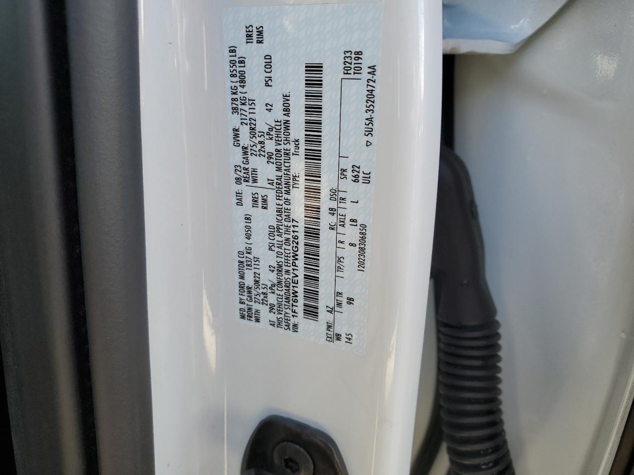 2023 FORD F150 LIGHTNING PRO VIN:1FT6W1EV1PWG26117