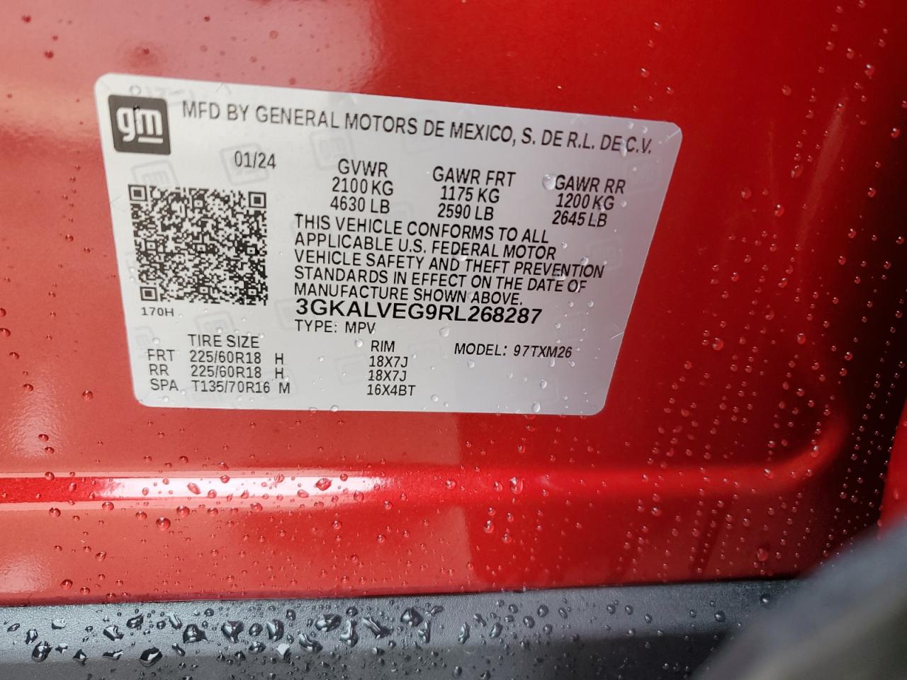 2024 GMC TERRAIN SLT VIN:3GKALVEG9RL268287