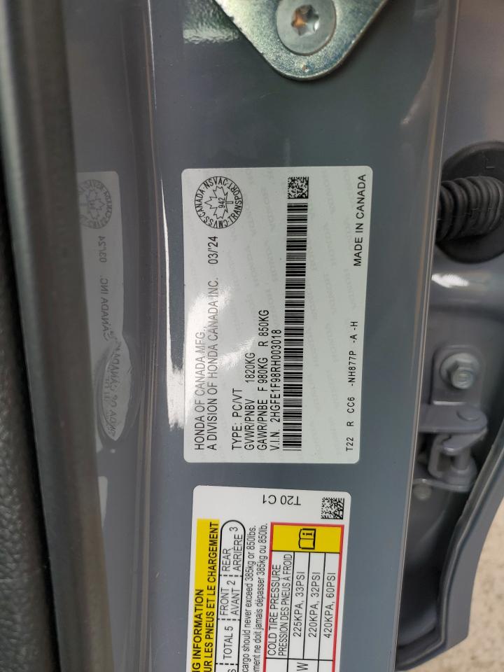 2024 HONDA CIVIC TOURING VIN:2HGFE1F98RH003018