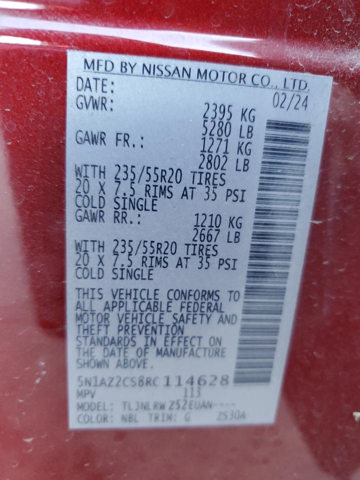 2024 NISSAN MURANO SL VIN:5N1AZ2CS8RC114628