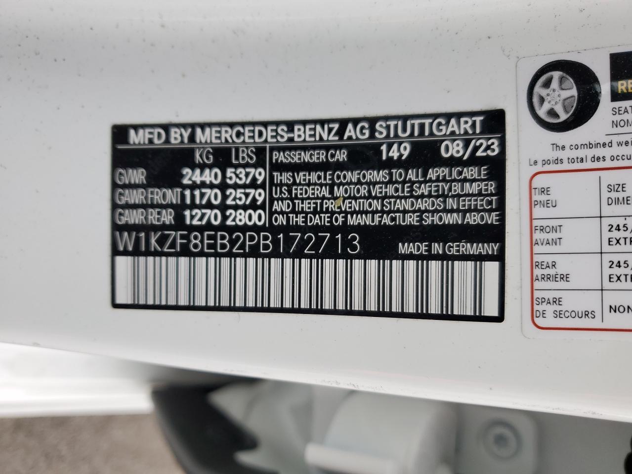 2023 MERCEDES-BENZ E 350 4MATIC VIN:W1KZF8EB2PB172713