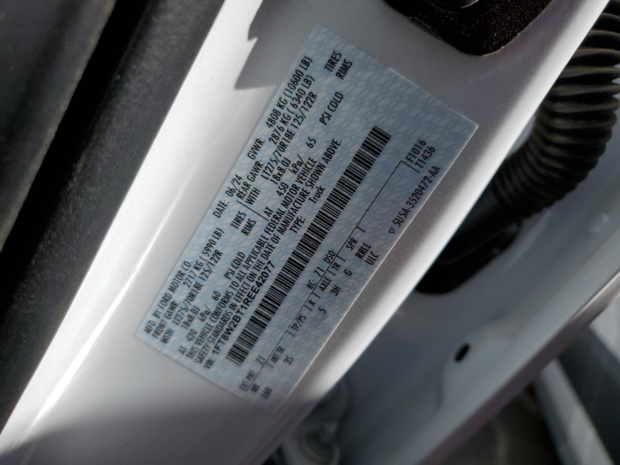 2024 FORD F250 SUPER DUTY VIN:1FT8W2BT1REE42077