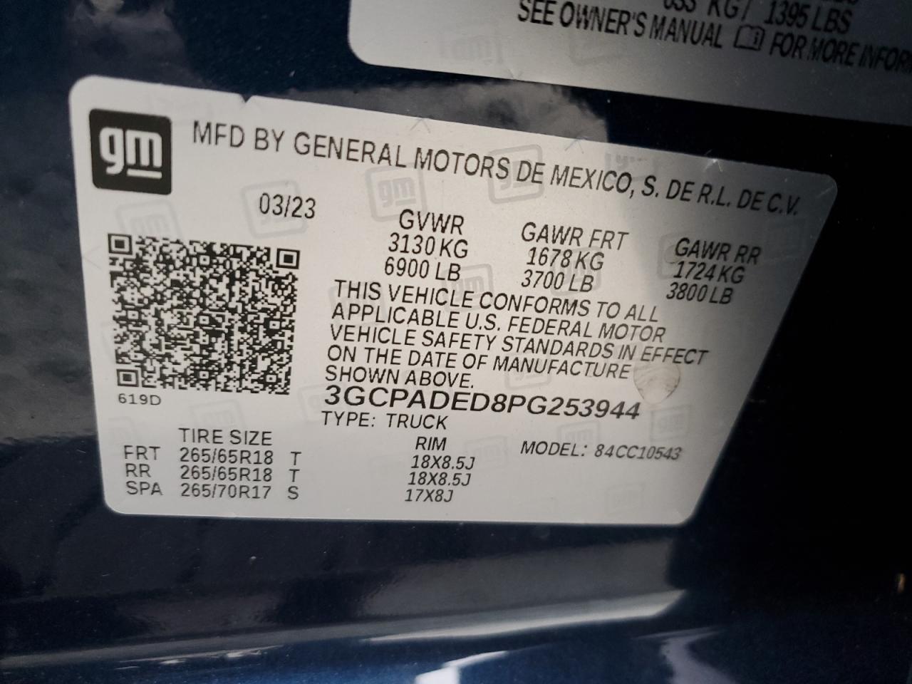 2023 CHEVROLET SILVERADO C1500 RST VIN:3GCPADED8PG253944