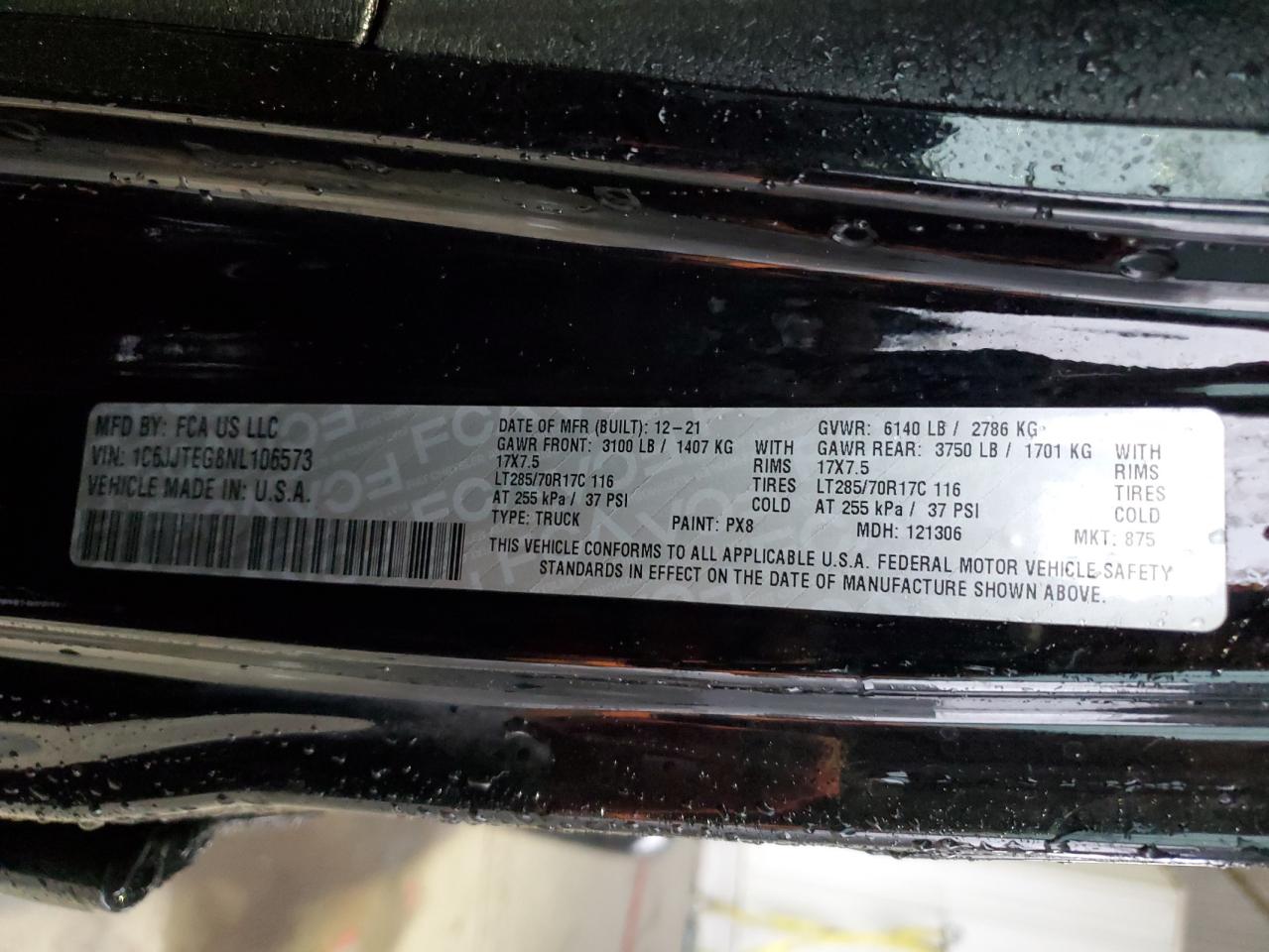 2022 JEEP GLADIATOR MOJAVE VIN:1C6JJTEG8NL106573
