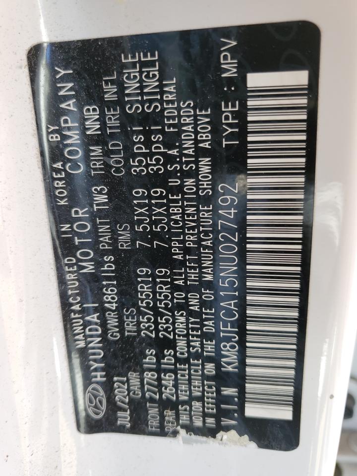 2022 HYUNDAI TUCSON SEL CONVENIENCE VIN:KM8JFCA15NU027492