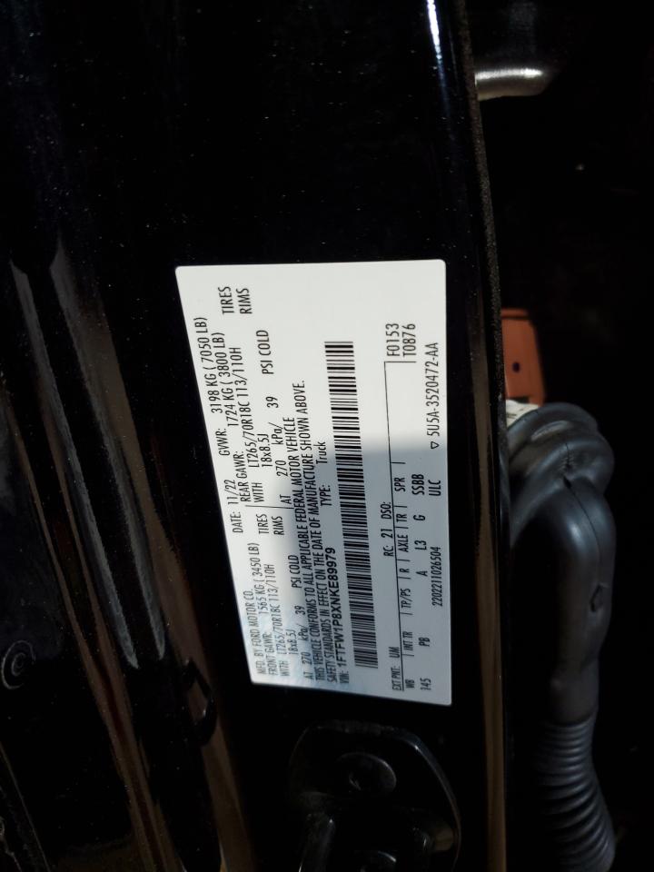 2022 FORD F150 POLICE RESPONDER VIN:1FTFW1P8XNKE89979