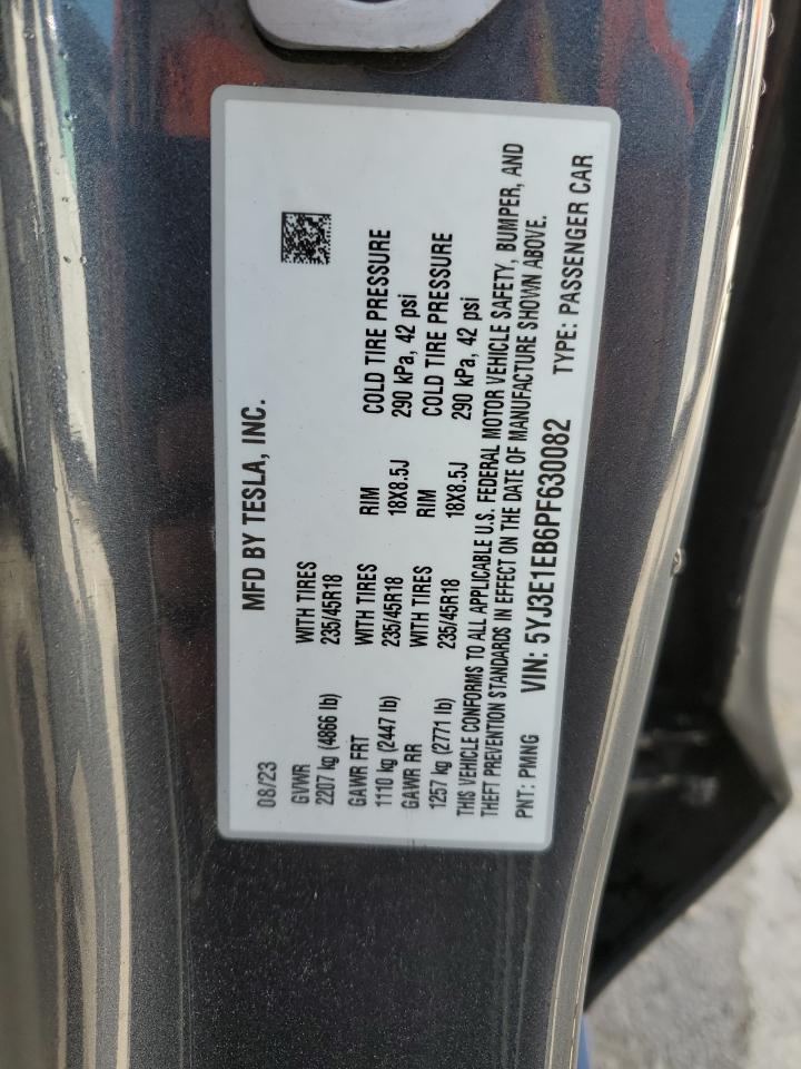 2023 TESLA MODEL 3 VIN:5YJ3E1EB6PF630082