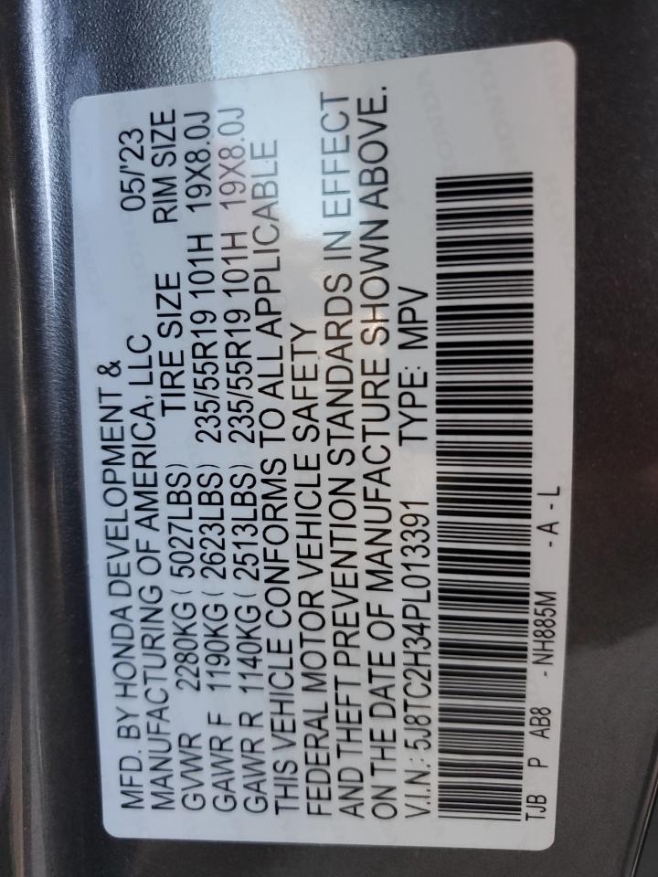 2023 ACURA RDX VIN:5J8TC2H34PL013391