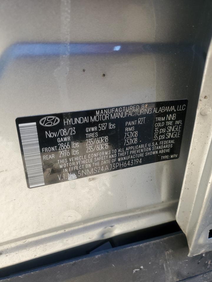 2023 HYUNDAI SANTA FE SEL VIN:5NMS24AJ3PH643194