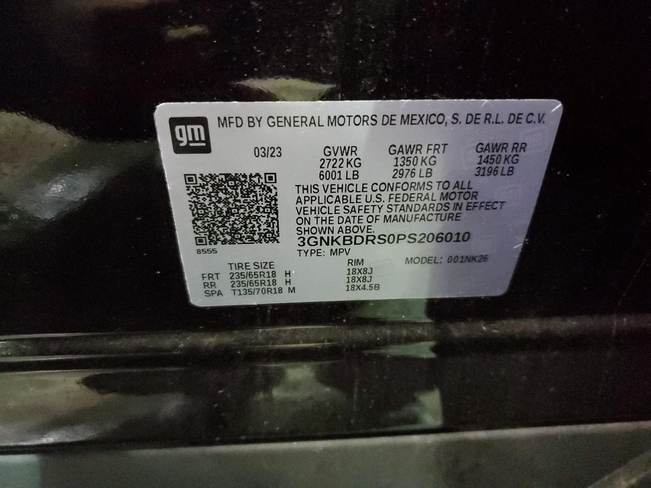 2023 CHEVROLET BLAZER 3LT VIN:3GNKBDRS0PS206010