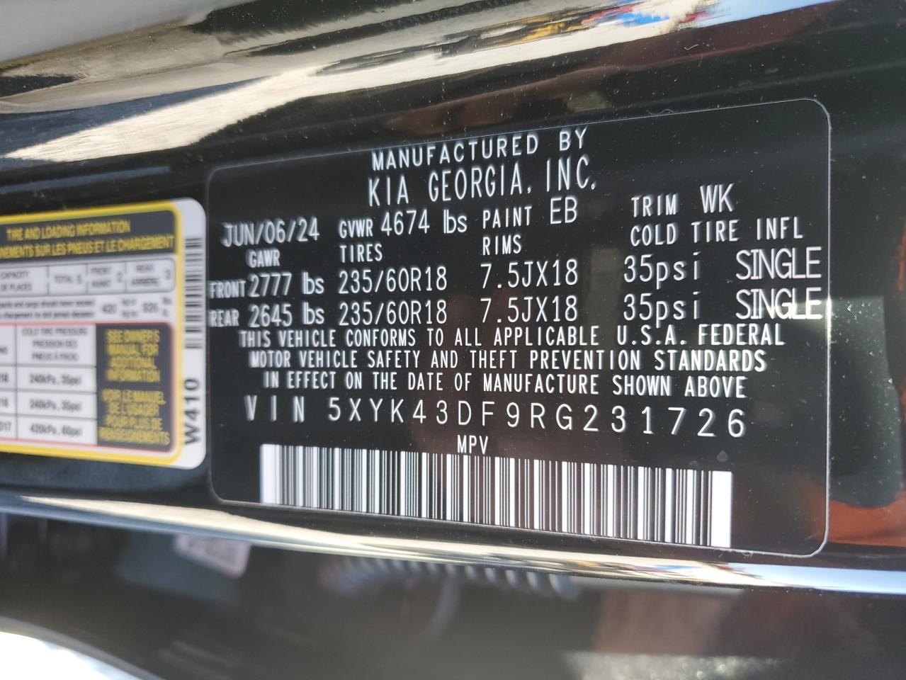 2024 KIA SPORTAGE SX VIN:5XYK43DF9RG231726