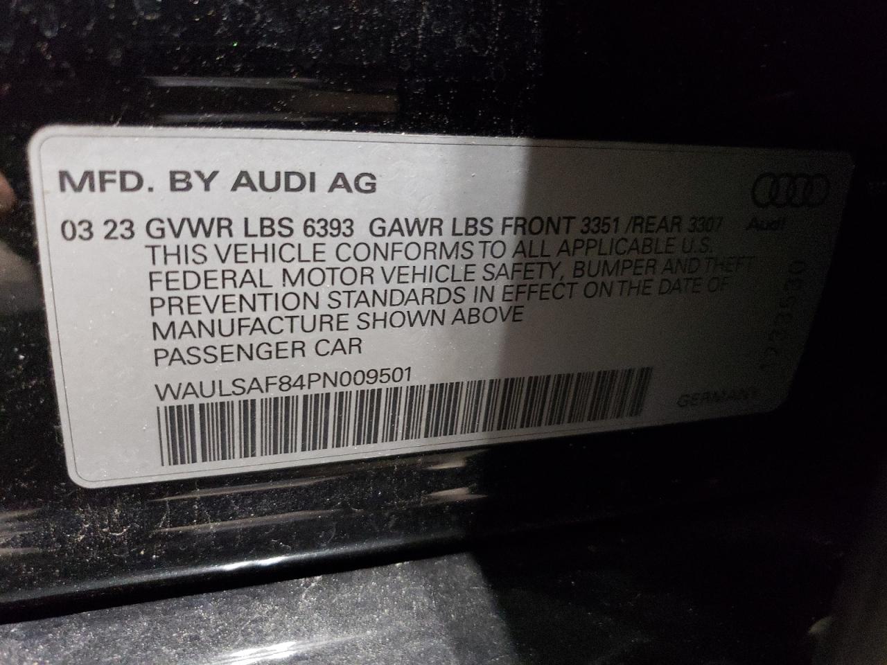 2023 AUDI S8 VIN:WAULSAF84PN009501