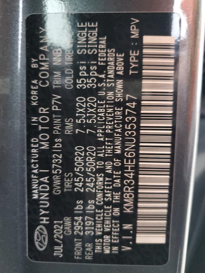 2022 HYUNDAI PALISADE SEL VIN:KM8R34HE6NU353747