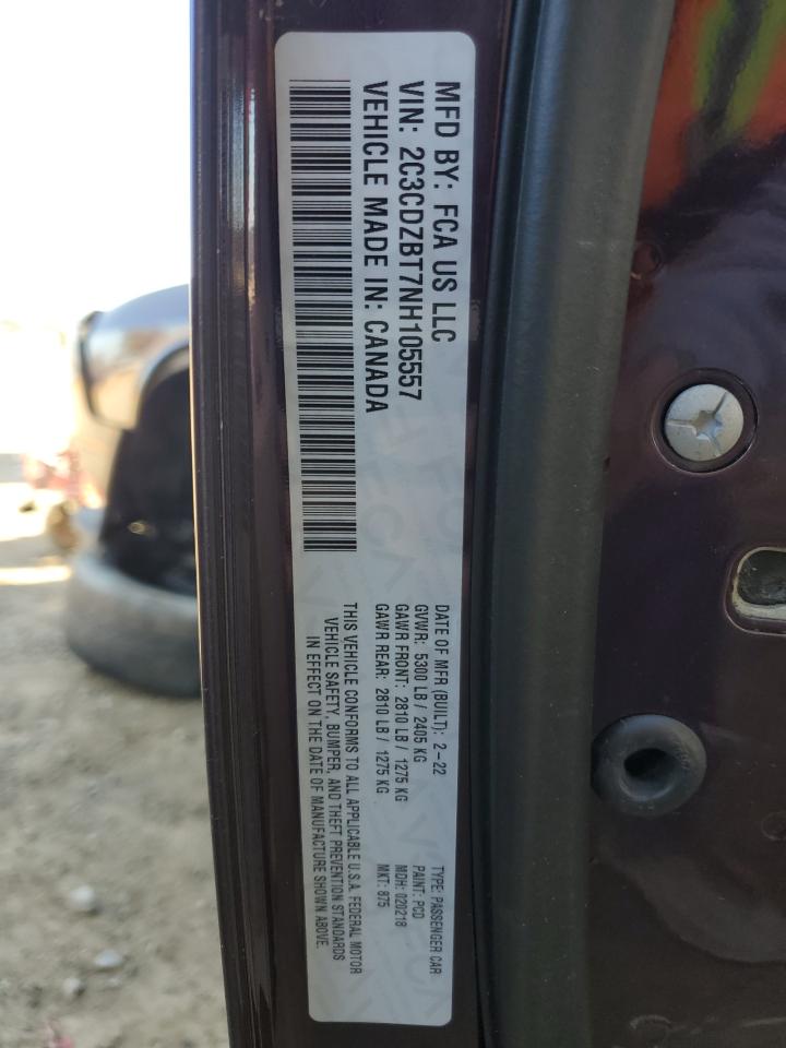 2022 DODGE CHALLENGER R/T VIN:2C3CDZBT7NH105557