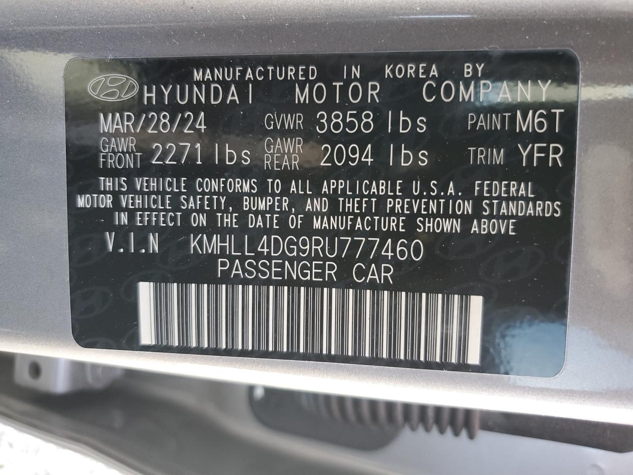 2024 HYUNDAI ELANTRA SE VIN:KMHLL4DG9RU777460