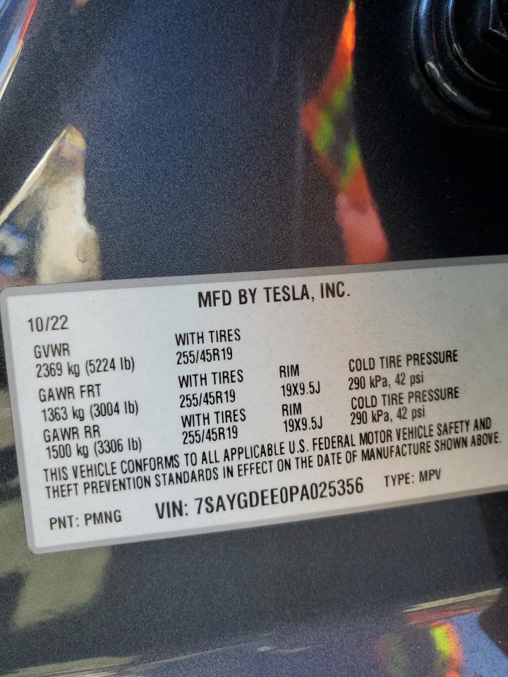 2023 TESLA MODEL Y VIN:7SAYGDEE0PA025356