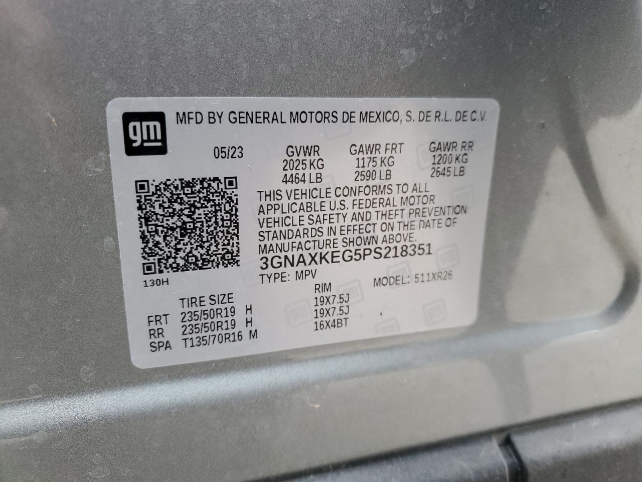 2023 CHEVROLET EQUINOX LT VIN:3GNAXKEG5PS218351