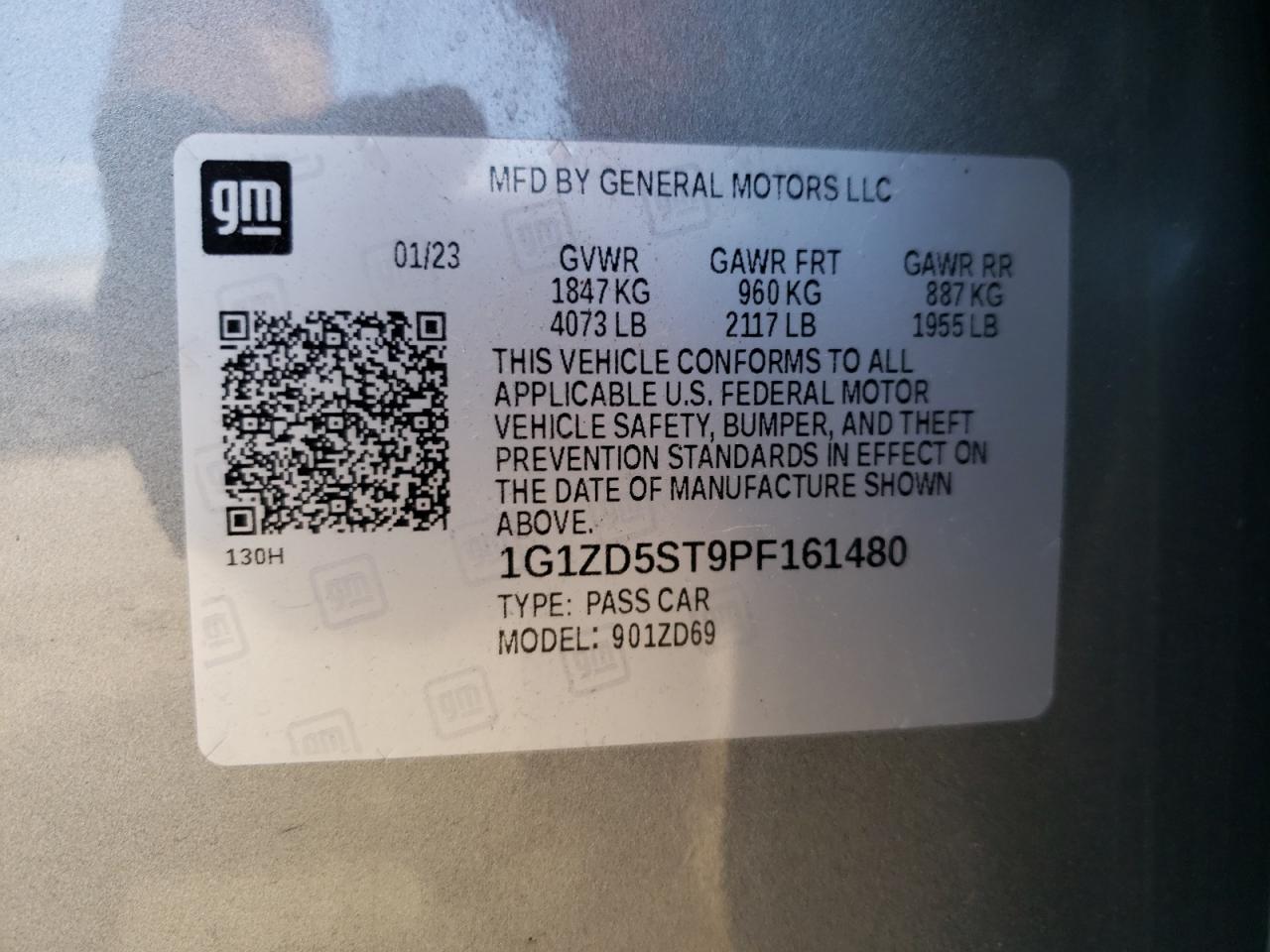 2023 CHEVROLET MALIBU LT VIN:1G1ZD5ST9PF161480