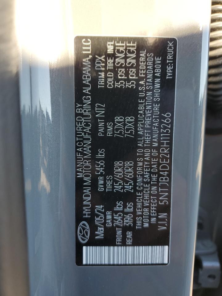 2024 HYUNDAI SANTA CRUZ SEL VIN:5NTJB4DE2RH113266