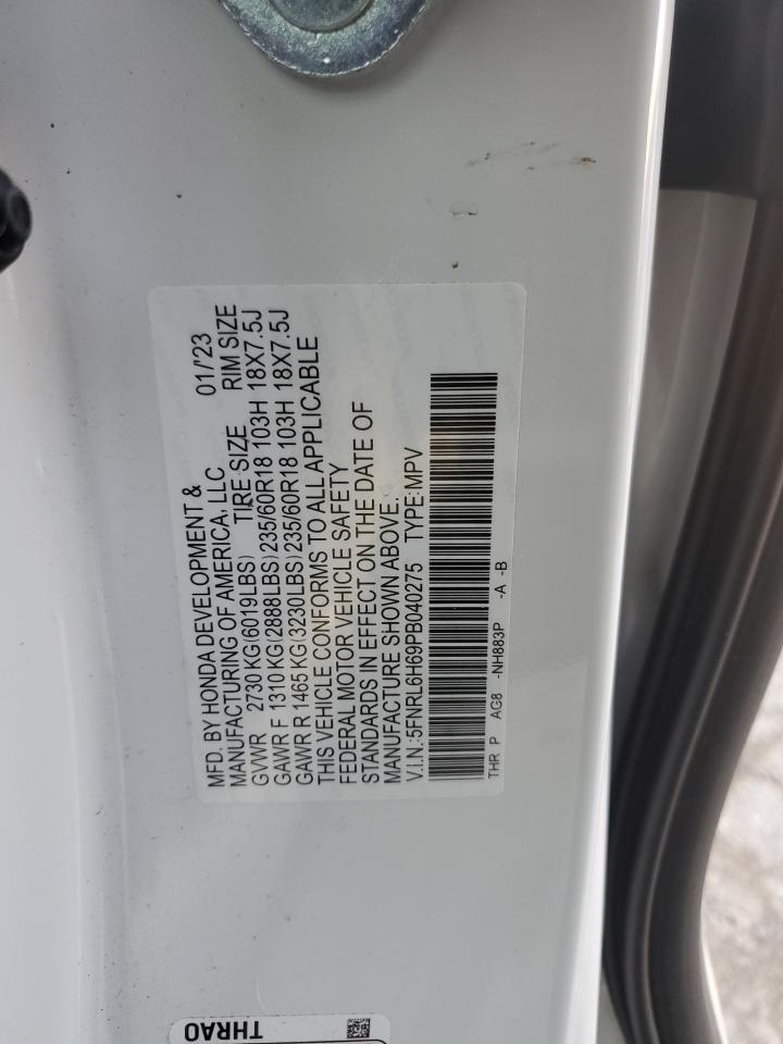2023 HONDA ODYSSEY EXL VIN:5FNRL6H69PB040275