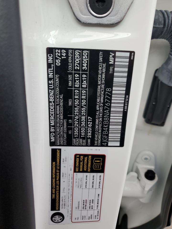 2022 MERCEDES-BENZ GLE 350 4MATIC VIN:4JGFB4KB8NA767778