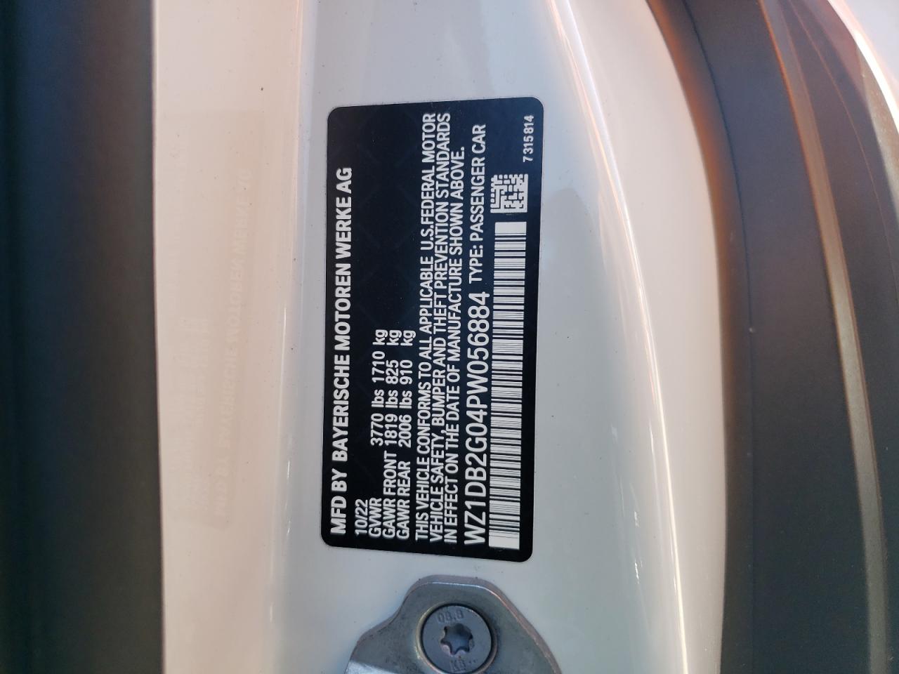 2023 TOYOTA SUPRA VIN:WZ1DB2G04PW056884