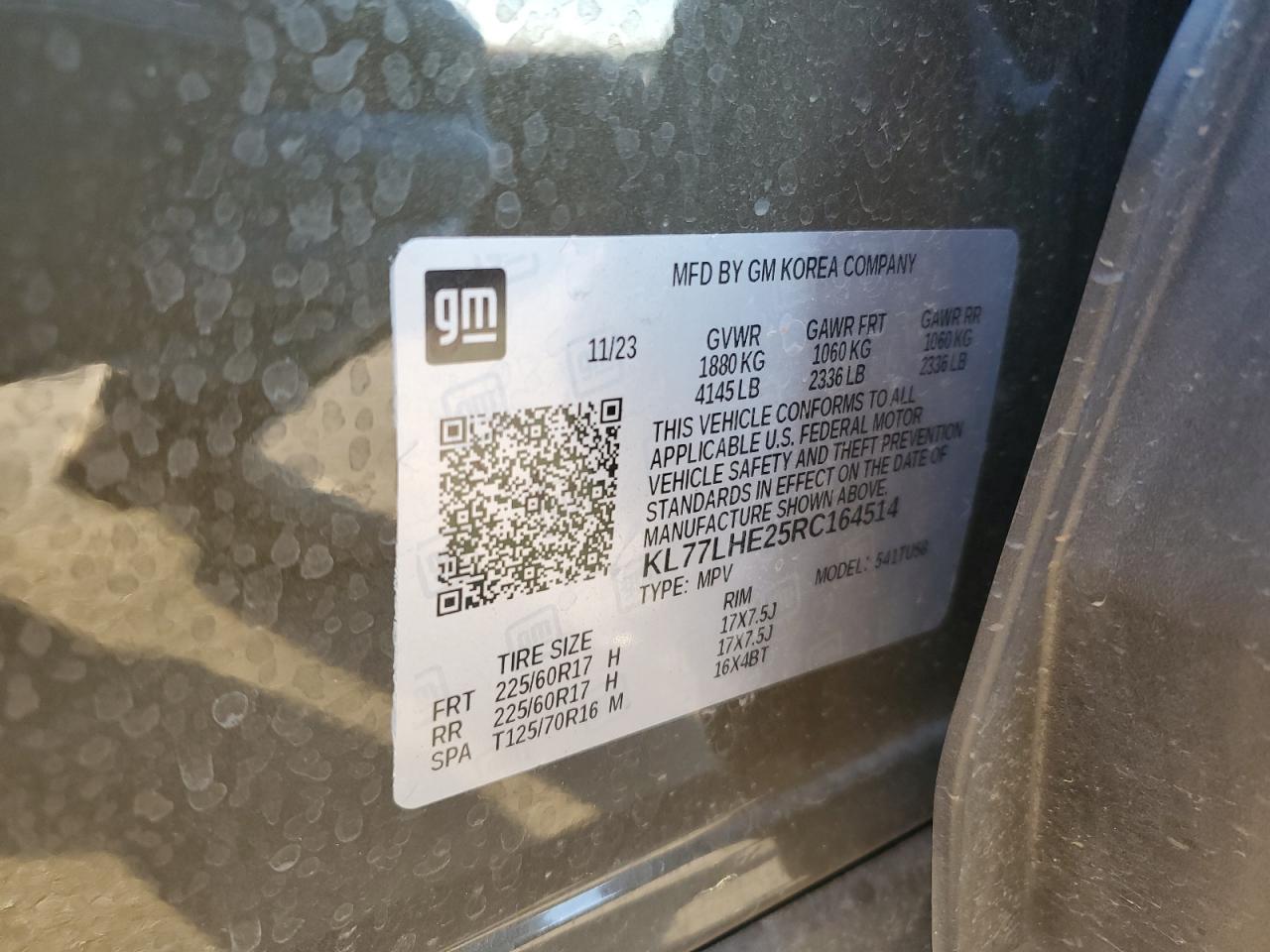 2024 CHEVROLET TRAX 1LT VIN:KL77LHE25RC164514