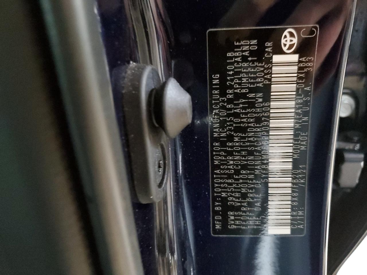 2024 TOYOTA COROLLA LE VIN:5YFB4MDE6RP097606