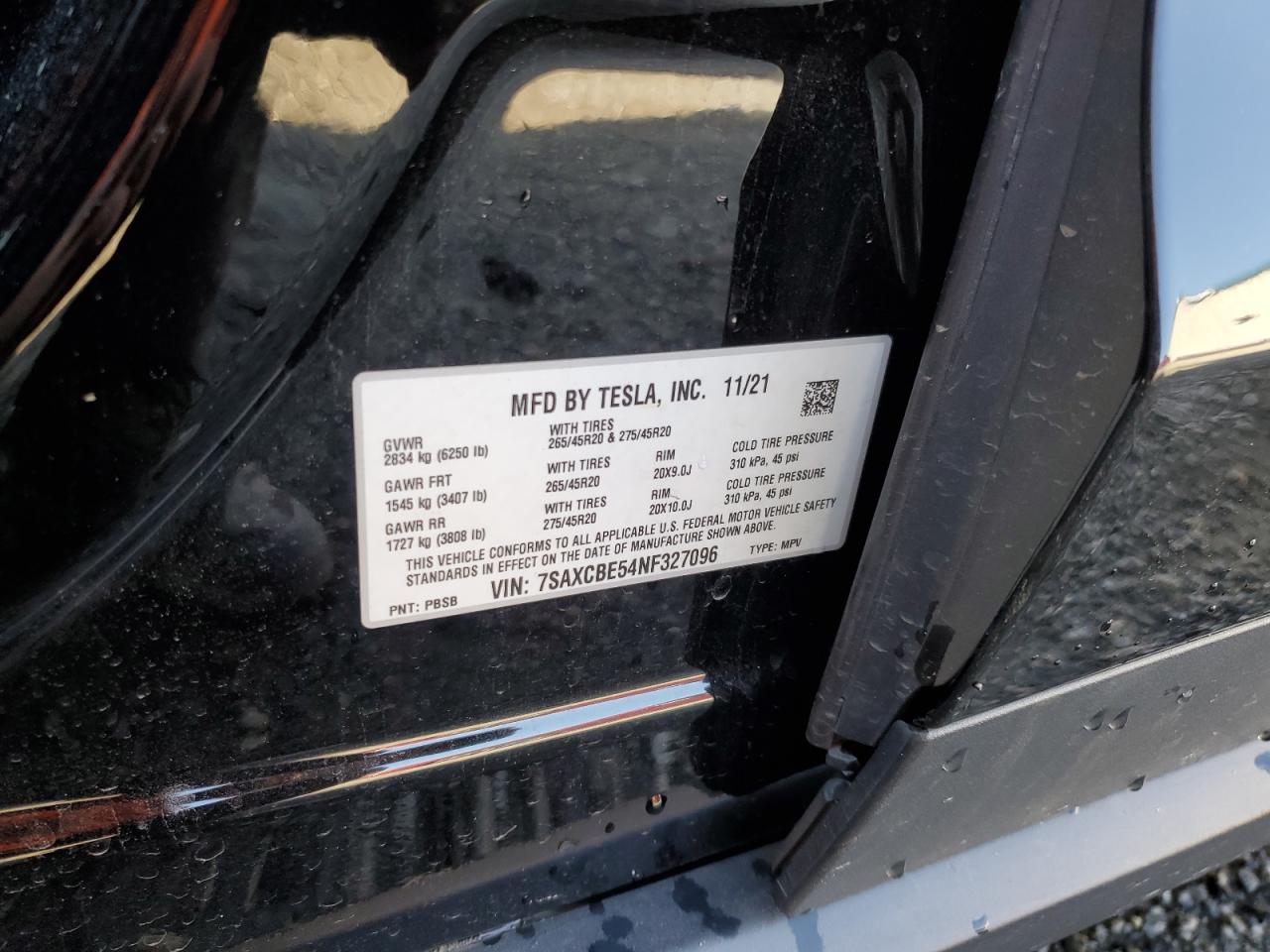 2022 TESLA MODEL X VIN:7SAXCBE54NF327096