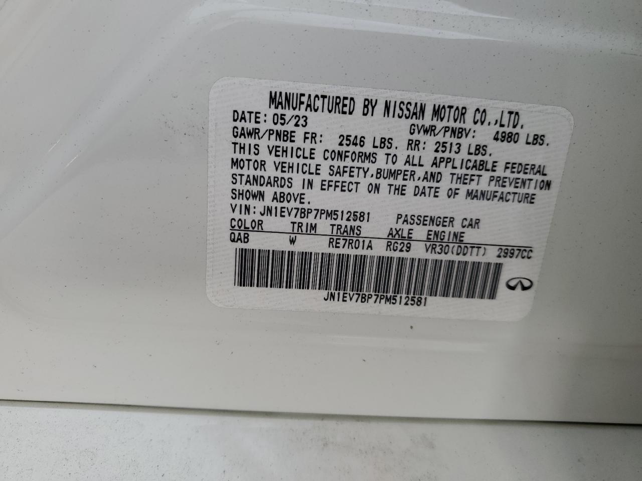 2023 INFINITI Q50 LUXE VIN:JN1EV7BP7PM512581