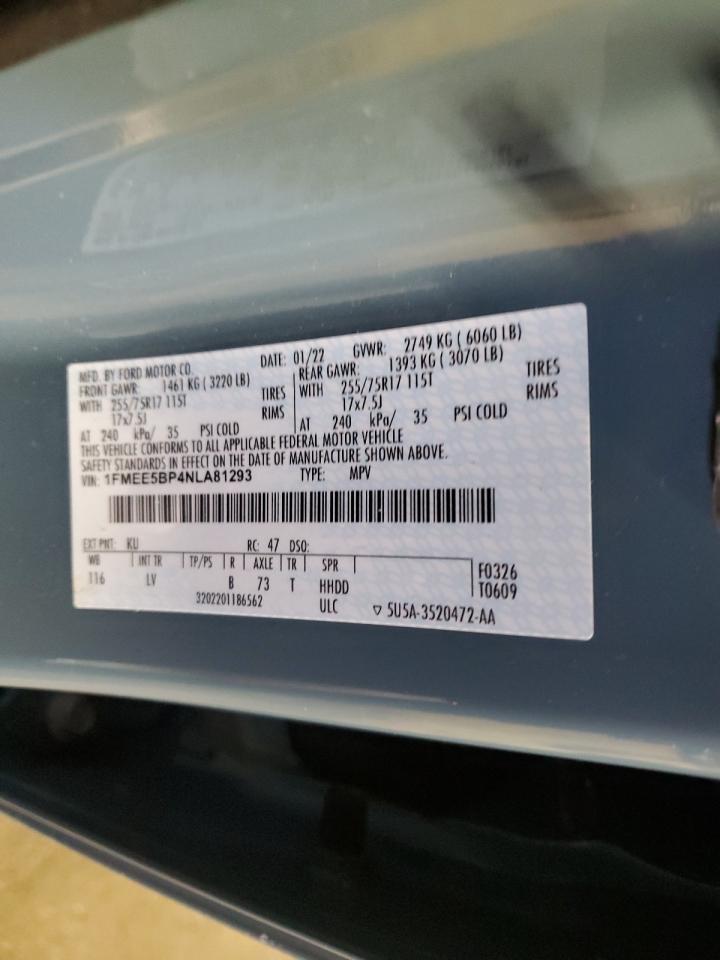 2022 FORD BRONCO BASE VIN:1FMEE5BP4NLA81293