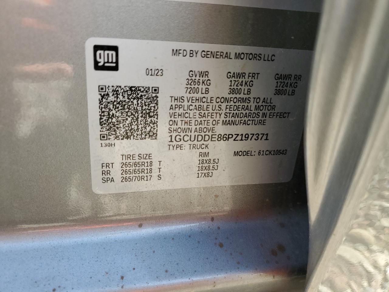 2023 CHEVROLET SILVERADO K1500 LT VIN:1GCUDDE86PZ197371