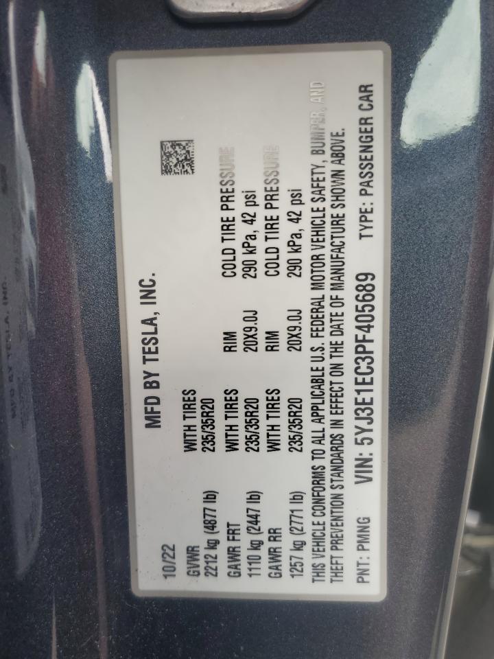 2023 TESLA MODEL 3 VIN:5YJ3E1EC3PF405689