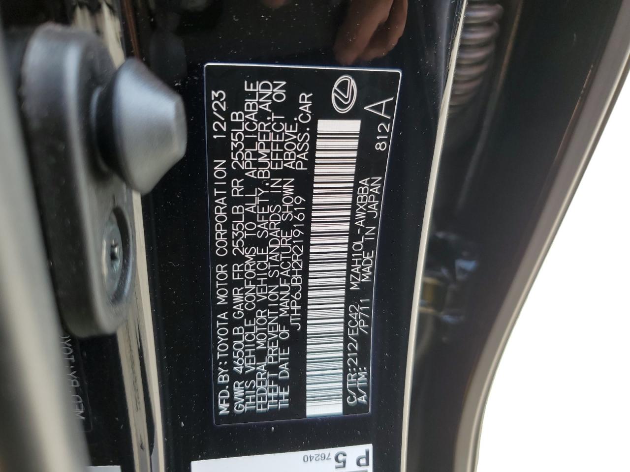 2024 LEXUS UX 250H PREMIUM VIN:JTHP6JBH2R2191619