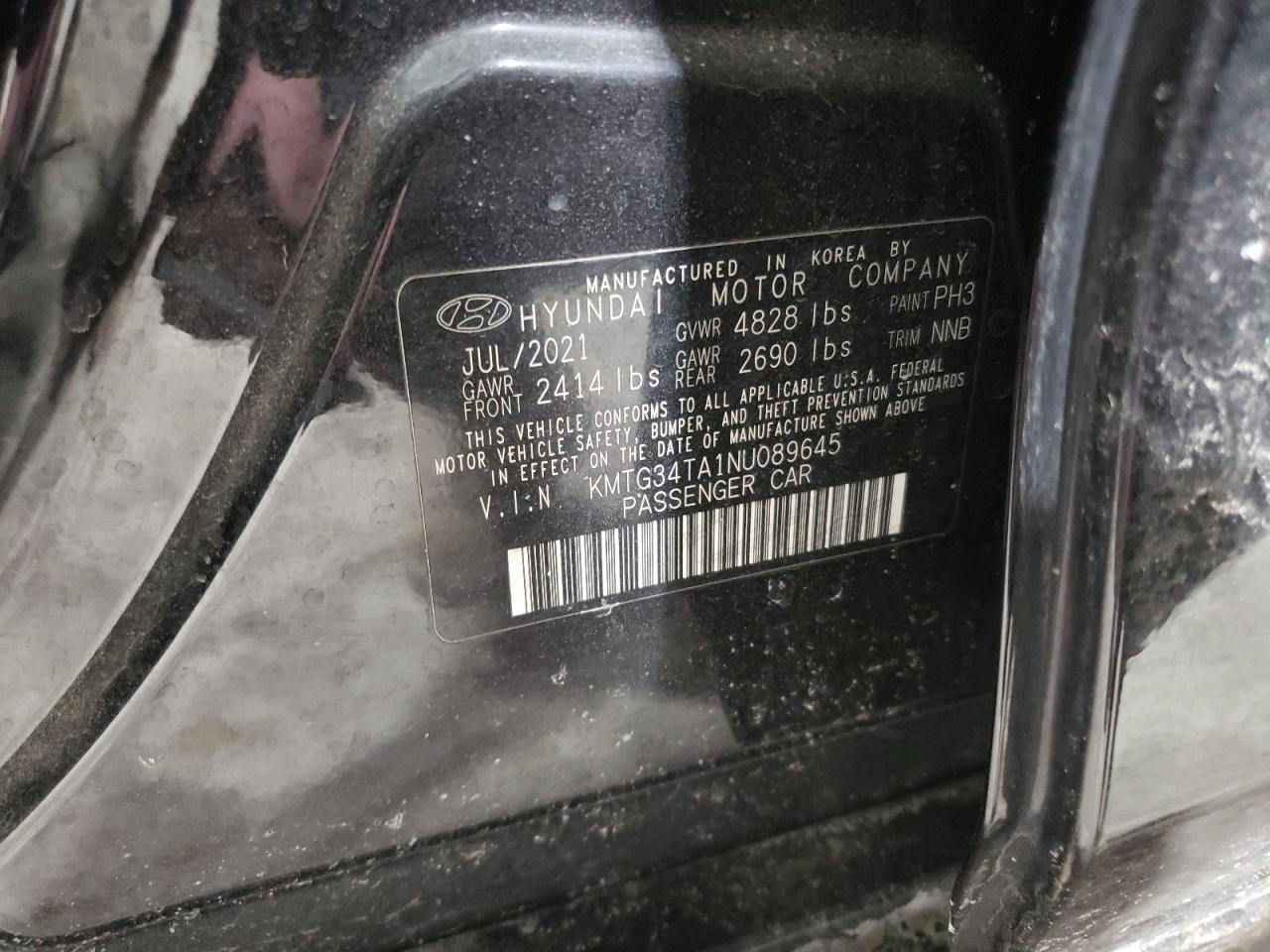 2022 GENESIS G70 BASE VIN:KMTG34TA1NU089645