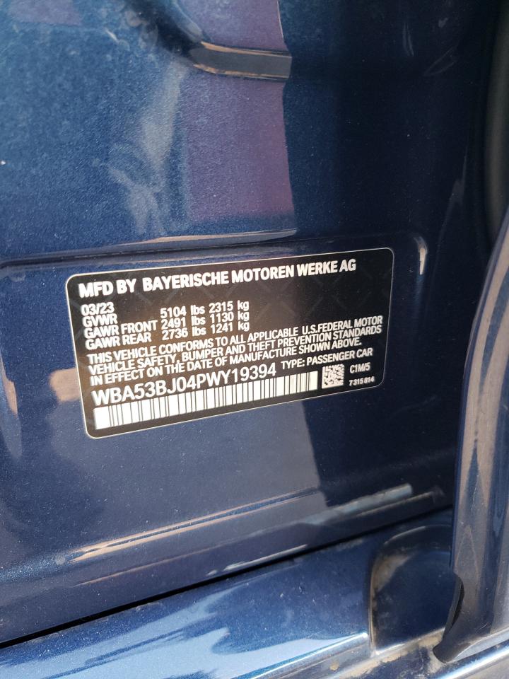 2023 BMW 540 I VIN:WBA53BJ04PWY19394