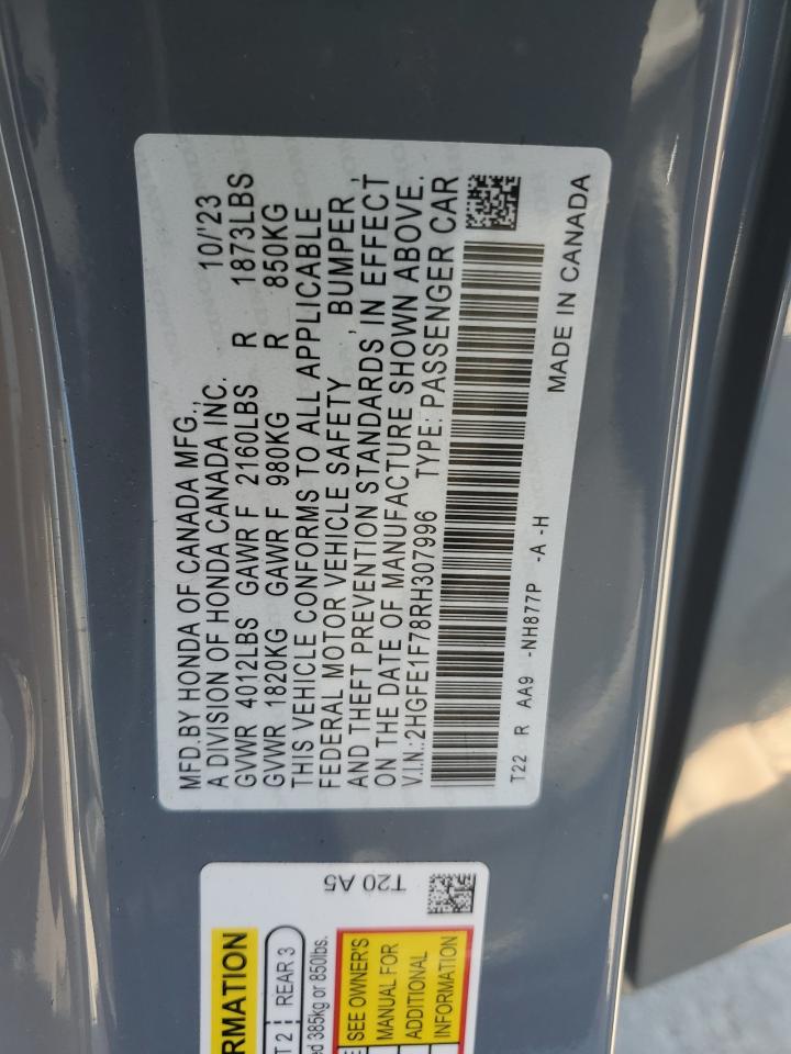 2024 HONDA CIVIC EX VIN:2HGFE1F78RH307996