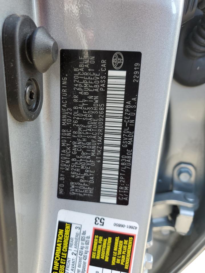 2024 TOYOTA CAMRY TRD VIN:4T1KZ1AK2RU092685