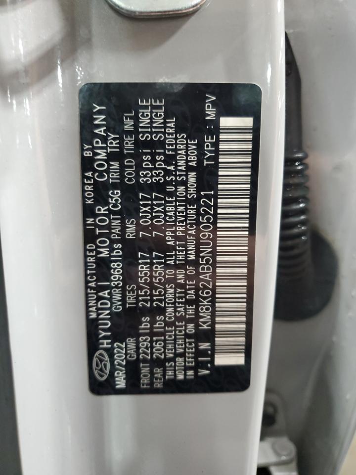 2022 HYUNDAI KONA SEL VIN:KM8K62AB5NU905221