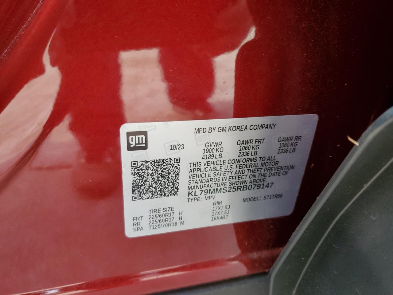 2024 CHEVROLET TRAILBLAZER LS VIN:KL79MMS25RB079147