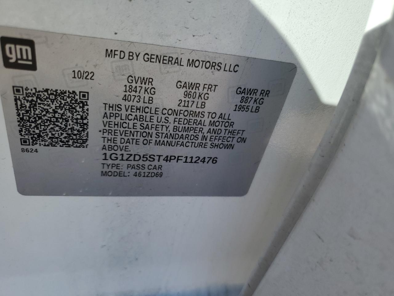 2023 CHEVROLET MALIBU LT VIN:1G1ZD5ST4PF112476