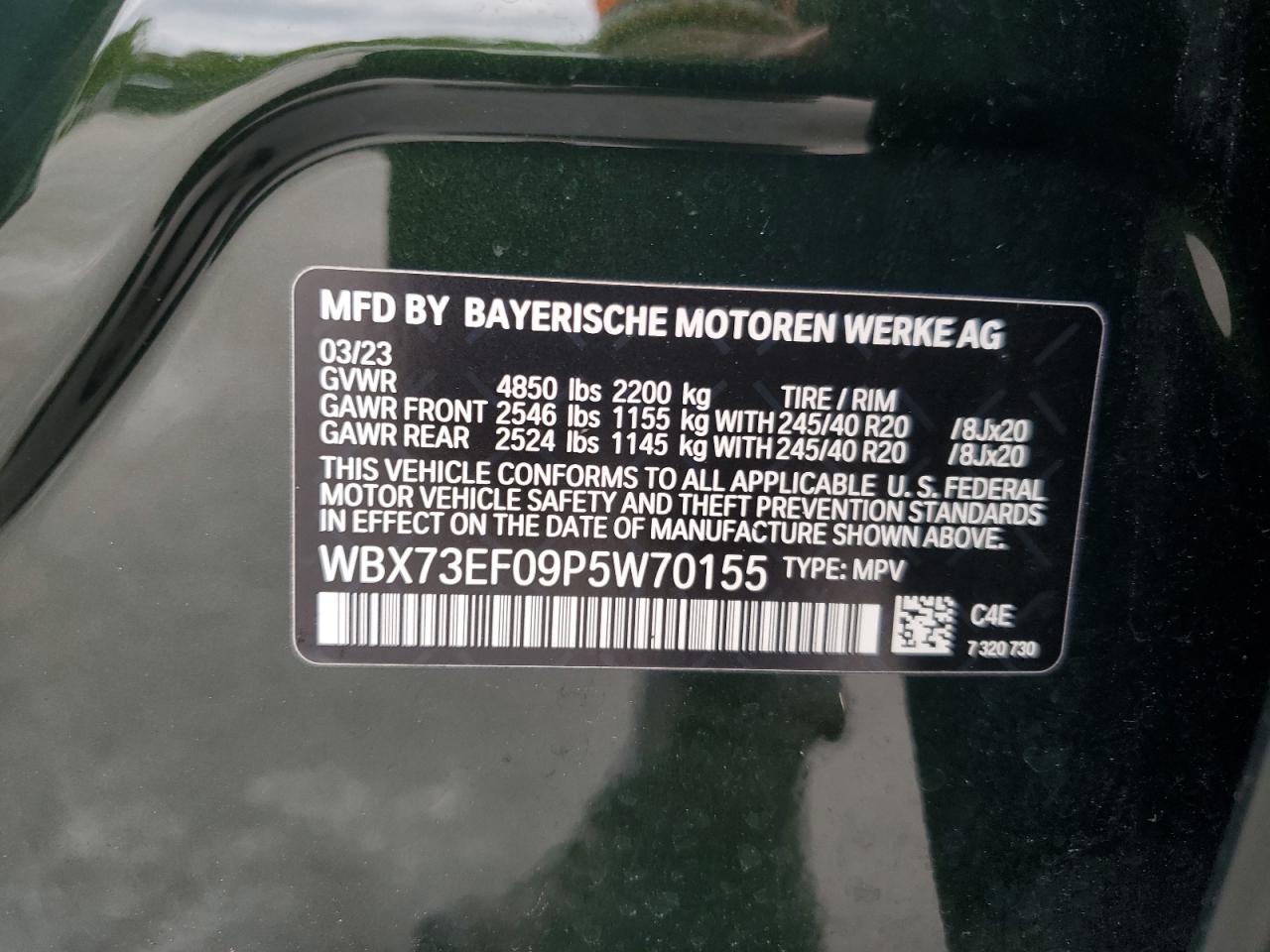 2023 BMW X1 XDRIVE28I VIN:WBX73EF09P5W70155