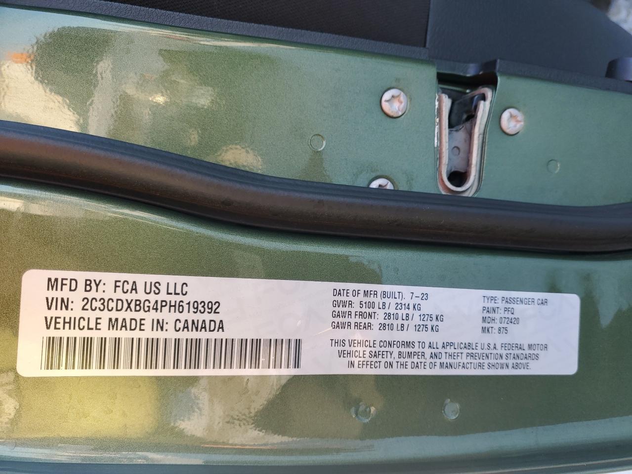 2023 DODGE CHARGER SXT VIN:2C3CDXBG4PH619392