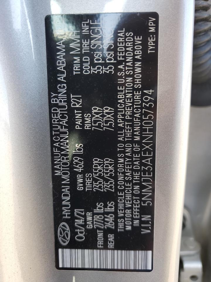 2022 HYUNDAI TUCSON LIMITED VIN:5NMJE3AEXNH057394